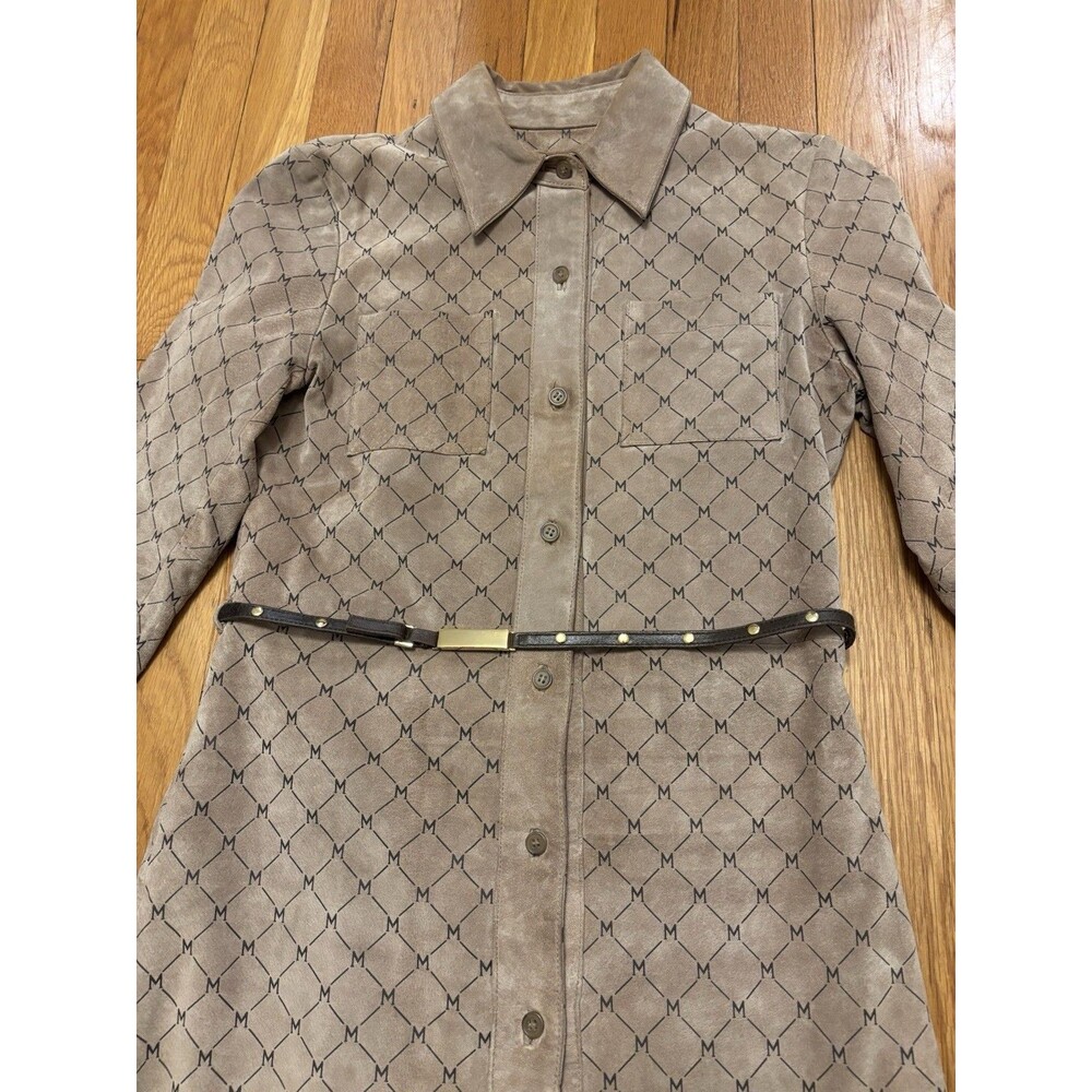 Wilsons Leather Maxima Vintage Monogram Suede Dress Trenchcoat Belted Brown S - Picture 4 of 16